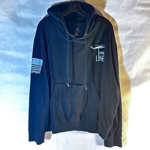 Nine Line Brother Black White Patriotic American Flag Black Hoodie Sweater